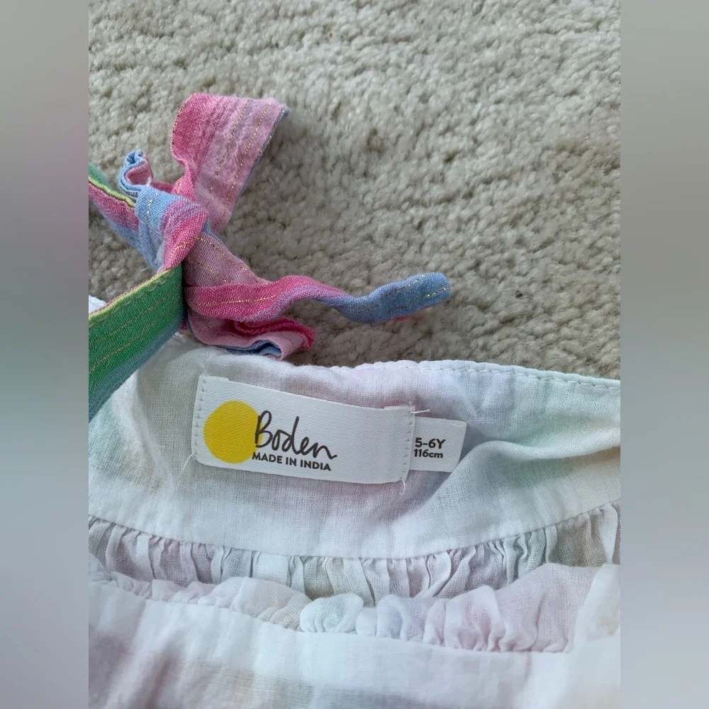 Mini Boden Size 5-6 Years Tiered Ruffle Pastel Gold Striped Maxi Dress
